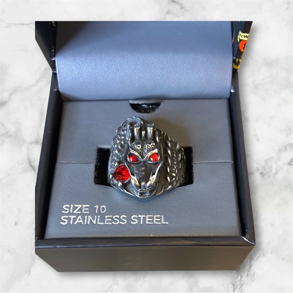 Ed Hardy Men's Silver Ring with Red Details